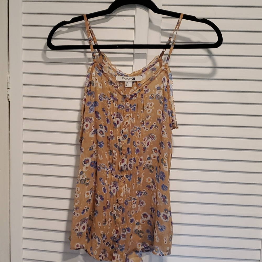 Floral chiffon button v neck tank nude